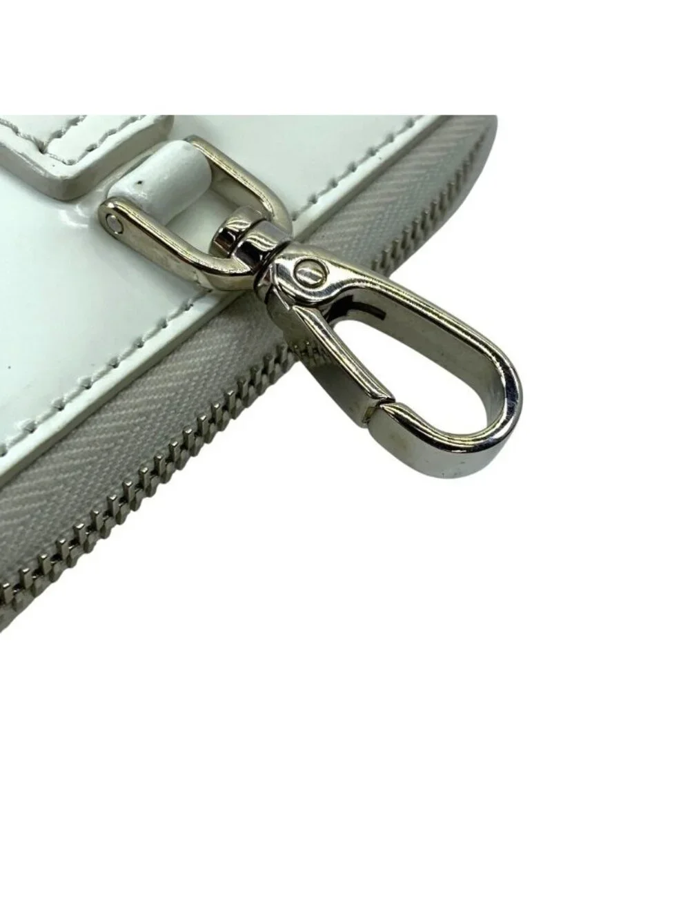 Prada Pouch Coin Purse Triangle Logo Leather White Silver Practical Daily
